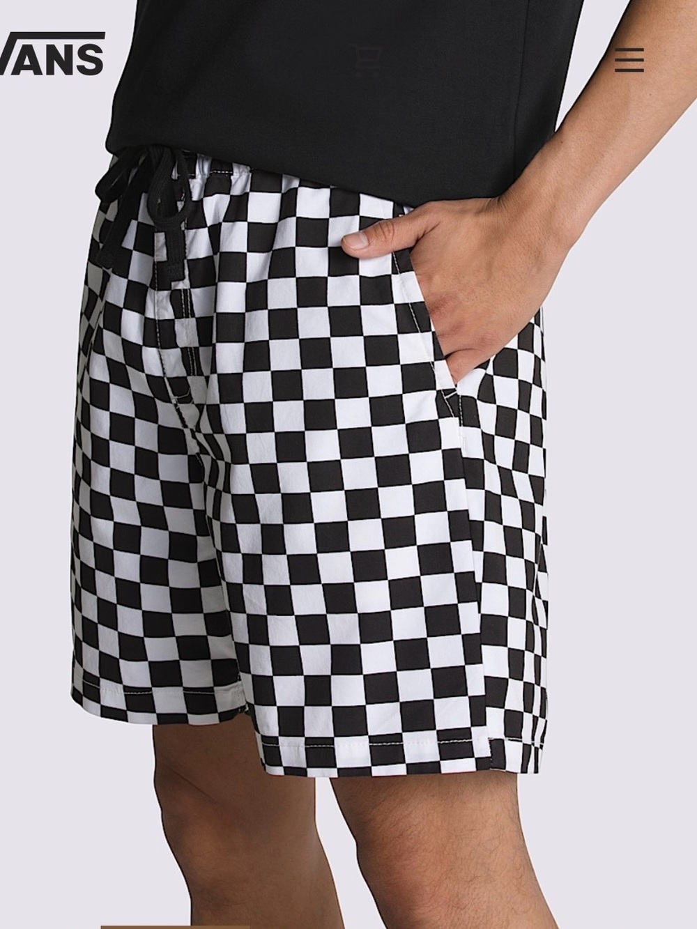 Vans XL Men’s Black & White Checkerboard Drawstring Shorts